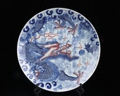 Chinese antique Qing kangxi blue and white glaze red dragon pattern admiration plate