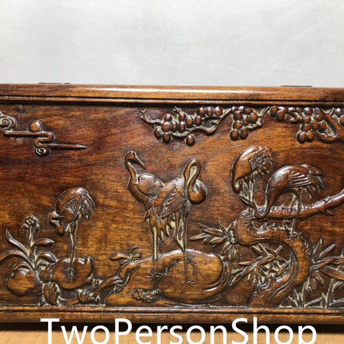 Chinese Antique hand carved shops Rare and Beautiful Rosewood Crane Pattern Jewelry Box Ornament
