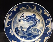 Antique Chinese Qing Dynasty Kangxi Hand Painted Blue and White Plate