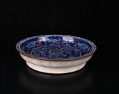 Chinese antique Qing Kangxi style blue and white red flower pattern high-leg plate