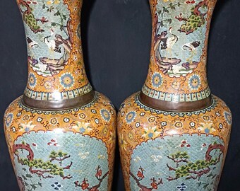 Chinese antique collection, exquisite and rare pair of large Songhe Yannian vase ornaments