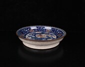 Antique Chinese Qing Kangxi style blue and white red dragon and phoenix pattern stiletto plate