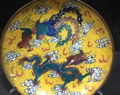 Chinese antique hand-painted dragon and phoenix plate in the Kangxi reign of the Qing Dynasty