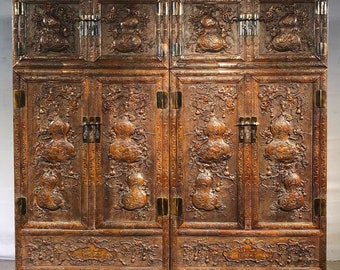 Chinese antique hand-made huge exquisite rare rosewood mortise and tenon structure gourd pattern cabinet ornaments pair