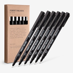 Jackson&#39;s Pigment Fineliner (Set of 6 : .05,.1,.2,.3,.5,.8) Pens for Artists and Students used for Writing and Drawing