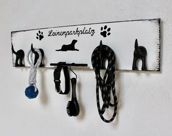 Leash parking space, dog leash holder, shabby white/grey/black, wall hook dog butt, gift for dog lovers