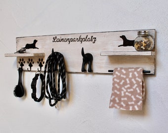 Dog leash holder, dog coat rack, wood, shabby, beige/black, wall hook dog bottom, vintage hook, gift for dog lovers