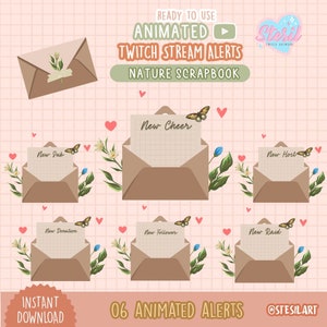 A-3 / 06 Twitch Animated Alerts / Nature Scrapbook theme / Cottagecore / Butterfly / Flowers / Spring / Follower Donation Cheer Host Raid