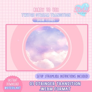 T-4 / Twitch Stinger Transition /  SUGAR CLOUDS theme / sky / magic / pink / moon / aesthetic / galaxy / Streamer Graphics / nebula / star