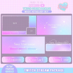 PK-33 /ANIMATED Twitch Stream Package /Magic Astrology Sky theme / pink / iridescent / Zodiac / Pastel / galaxy / Streamer Graphics