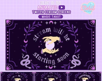 S-37 / Twitch Stream Screens  / Magic Tarot theme / esoteric / magic / astrology / moon / purple / Starting Soon / Currently off / BRB