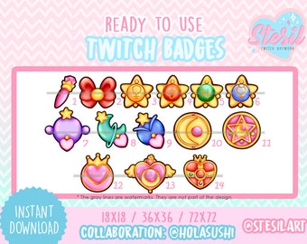 VBG-11 / Twitch Sub Badges / Sailor Moon x 14 Badges or x 06 badges / anime / kawaii / Cheer Bit Badges