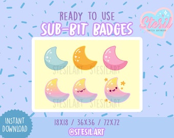 BG-23 / Twitch Sub Badges / Bit Badges / Colorful Moon / Rainbow / kawaii / Cheer Bit Badges