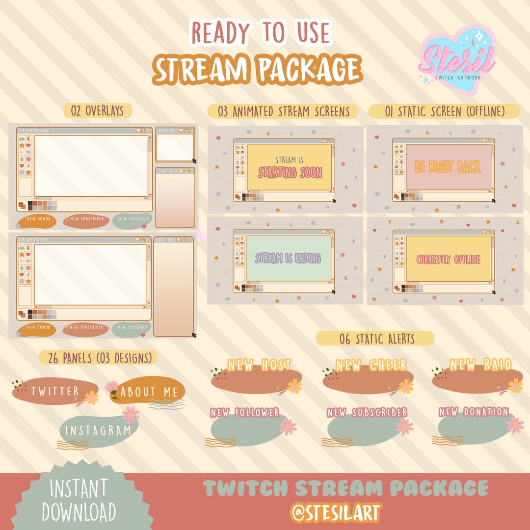 PK-27 /twitch Stream Overlay Package / Vintage Paint Aesthetic / Kawaii ...