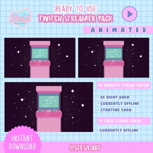 S-11 / Animierte Twitch Overlay / Niedliche Arcade / Kawaii / Streamer / Start Soon / Aktuell aus / Be right back / Streamer Graphics