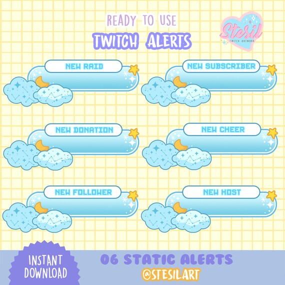 06 Twitch Static Alerts Sky Baby Blue Kawaii Streamer Etsy