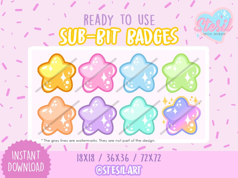 Twitch Sub Badges Bit Badges Colorful Star Rainbow Etsy