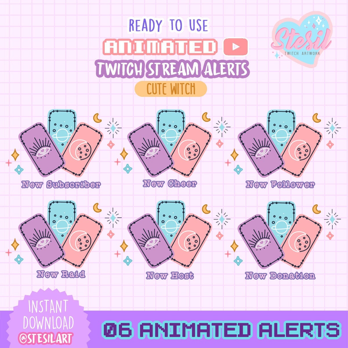 A 8 06 Twitch Animated Alerts Cute Witch Setup Theme Etsy