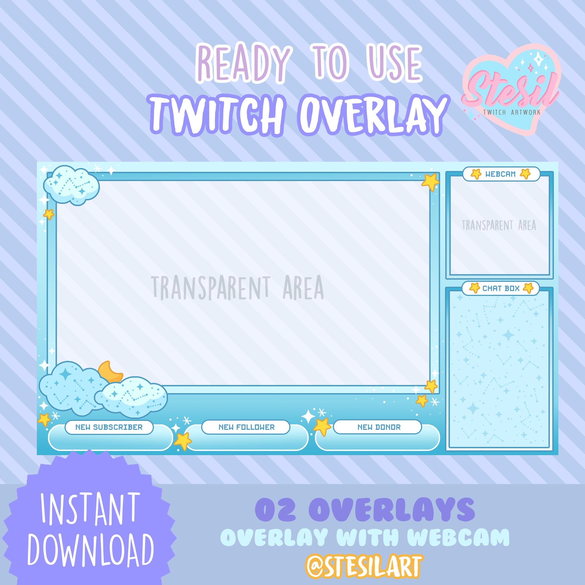02 Twitch Overlay Aesthetic Kawaii Streamer Sky Baby Etsy