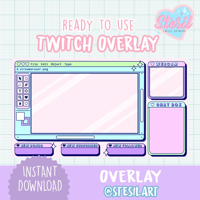 Twitch Overlay / Aesthetic / Kawaii / Streamer / Paint / | Etsy