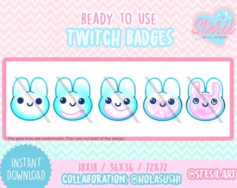 VBG-20 / Twitch Sub Badges / Bit Badges / Bunny / kawaii / Cheer Bit Badges / Bottle / Pastel Pink