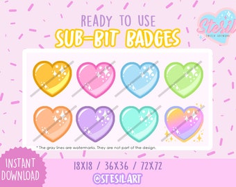 BG-19 / Twitch Sub Badges / Bit Badges / Colorful Heart / Rainbow / kawaii / Cheer Bit Badges
