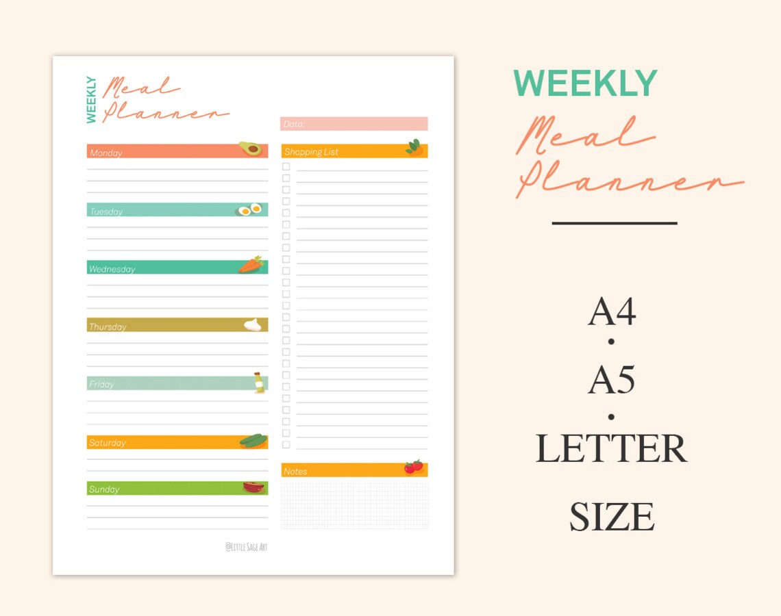 Weekly Healthy Meal Planner Printable, Meal Plan Template, Diet Table ...