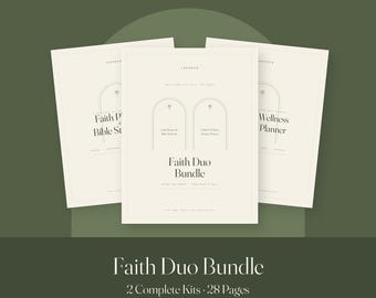 Christian Planner Bundle Printable | Bible Study Kit + Faith Wellness Planner, Prayer Scripture Study, Self Care Devotional Journal PDF Set