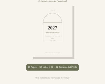 2027 Bible Verse Calendar Printable, Christian Monthly Calendar PDF, Scripture Wall Art, Faith Planner Instant Download, US Letter A4