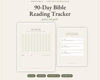 90 Day Bible Reading Tracker Printable, Christian Scripture Reading Plan for Women, Grace Not Guilt Bible Reading Journal, Instant PDF