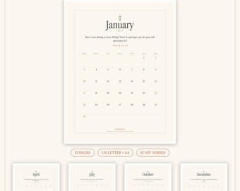 2027 Christian Calendar Printable + GoodNotes | Monthly Bible Verse Wall Calendar | NIV Scripture | US Letter A4 iPad | Digital Download