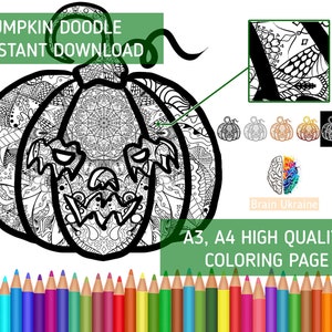 Halloween Pumpkin, PNG + PDF, Printable coloring page, Lantern, High Quality, Digital File, adult antistress, zentangle, doodle, line art
