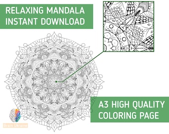 Printable coloring page, High Quality Mandala JPG, adult antistress relaxing zentangle line art