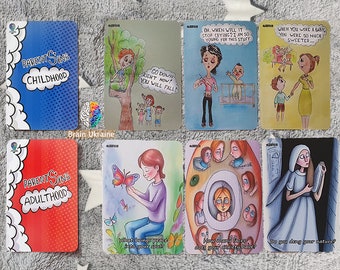 Tarjetas asociativas metafóricas, pecados de los padres, regalo psicológico, tarjetas de afrontamiento, tarjetas de coaching, contemplación, tarjetas terapéuticas, terapia familiar