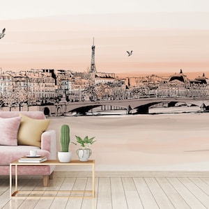 The Romantic Walking Parisian Boardwalk in Sunset Colors Wallpaper Paris at Sunset Peel and Stick WIV 55 image 1