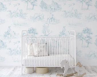 Toiles de Jouy Wallpaper, The Shepherdess Blue French Toiles Wallpaper, Classic Wallpaper, Chinoiserie Wallpaper WIV 92