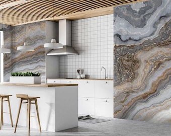 Quartz Marble Wallpaper, Modern Art Wallpaper, Abstract Curly Marble Wallpaper, Marble Liquid Ink Effect, Marble Texture Wall  WIV 414