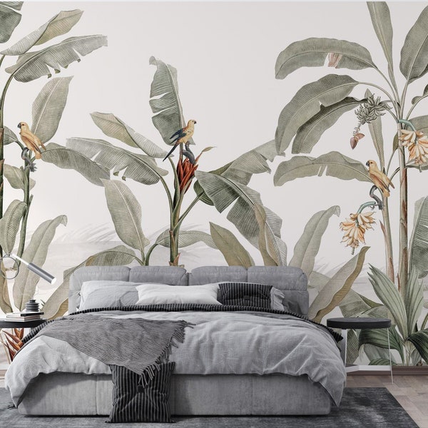 Birds Wallpaper - Birds in the Trees Wall Mural - Forest Wall Decor - Birds on the Leaves - WIV 706