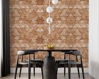 Wood Effect Wallpaper, 3d Illusion Wall Mural, Temporary Wallpaper, Minimalist Wallpaper, Wood Triangles Wall Decor - WIV 742