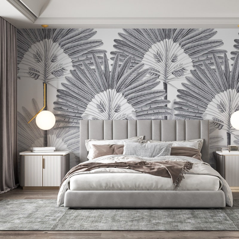 Palm Tree Wallpaper Gray - Etsy