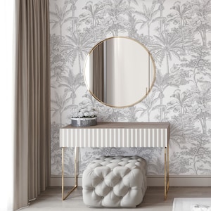French Toiles Wallpaper - Toiles de Jouy Wallpaper - Illustration Wallpaper - Versailles in Gray - WIV 635