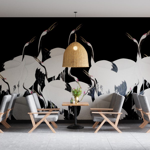 Heron Wallpaper - Crane Birds Wallpaper - Black Heron Wall Mural -  WIV 850