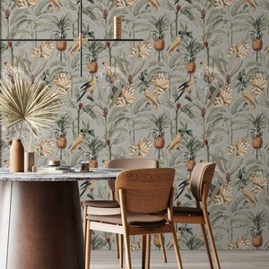 Vintage Tropical Wallpaper - Pineapple and Palm Tree - Banana Tree Wallpaper - WIV 704