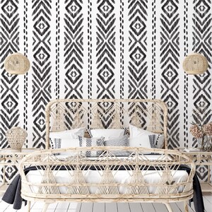 Black and White Wallpaper boho Chic Print Wallpaper Bohemian Wallpaper