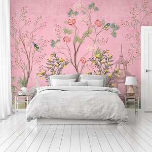 Decoración china en rosa Papel pintado japonés Mural de pared de limonero Papel pintado de decoración asiática No tejido o extraíble WIV 173 imagen 2