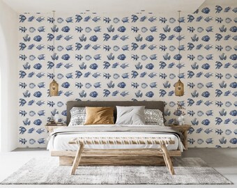 Marine Life Removable Wallpaper, Peel and Stick Wallpaper, Coastal Wallpaper, Ocean Sea Life Wall Decor, Fishies Wall Art, WIV 949