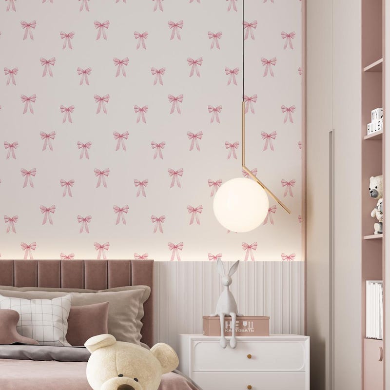 Pink Bow Wallpaper Bedroom - Etsy