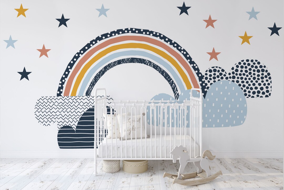Rainbow and Stars Wallpaper, Peel and Stick Nursery Wall Decor, Kids ...