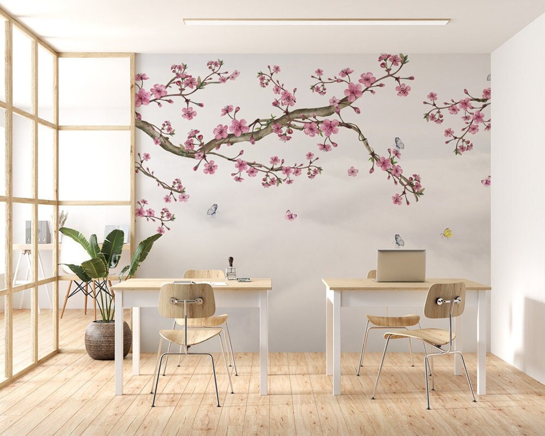 Cherry Blossom Sky White- Chinoiserie Wallpaper - Floral Wallpaper ...