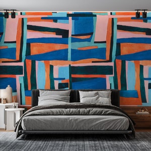 Colorful Abstract Art Wall Mural - Vibrant Geometric Shapes Wallpaper Mural for Modern Home Decor - Peel and Stick Multicolor Trani WIV 838